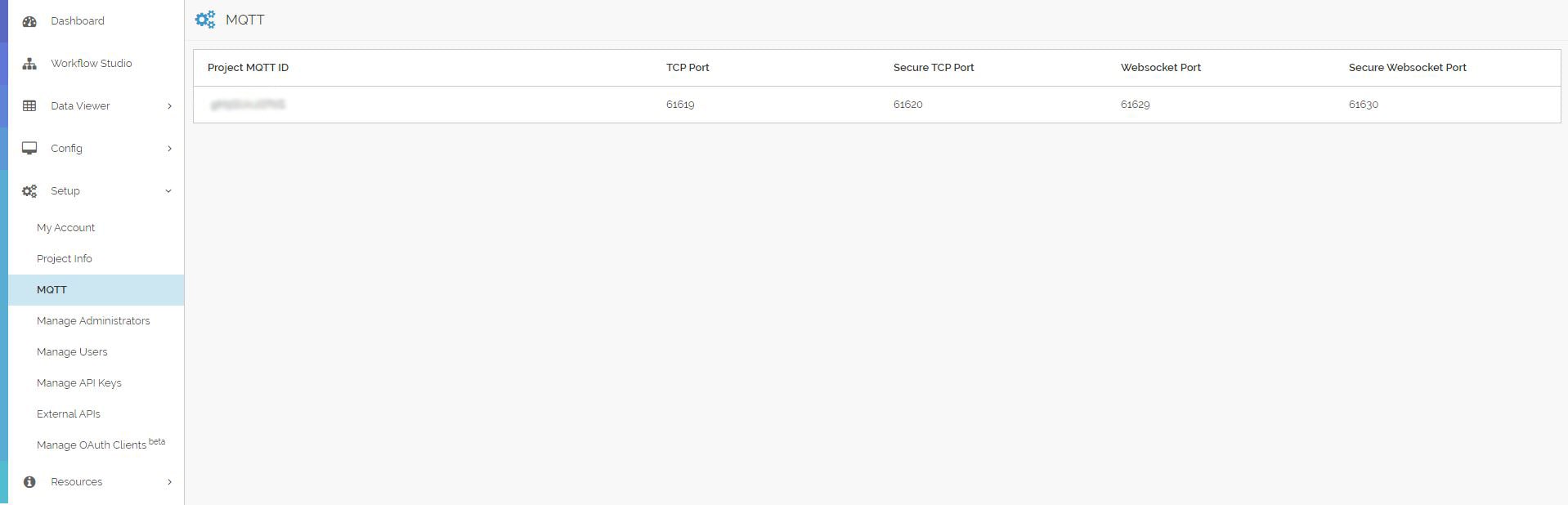 MQTT page with Project MQTT ID