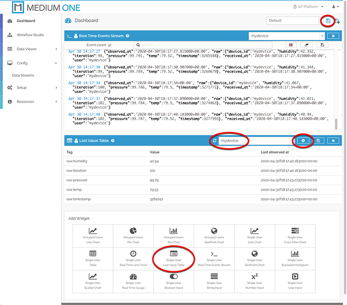 Last Value Table Widget Display